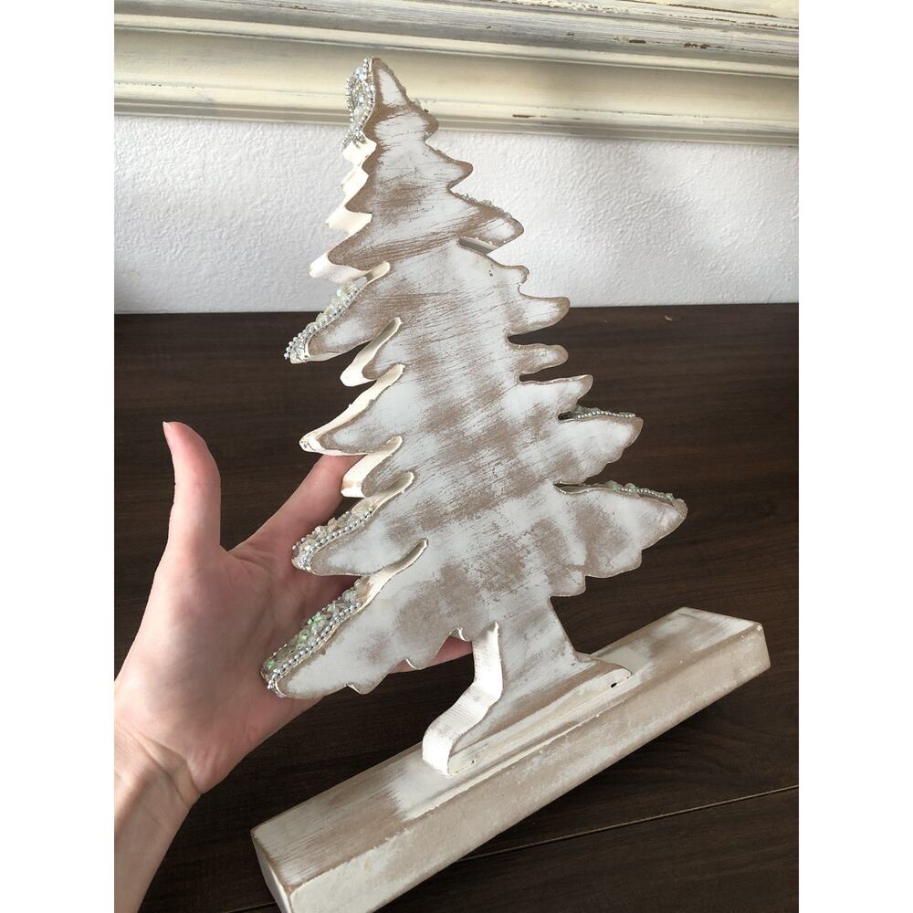 Bedazzled Beaded Wood Christmas Trees Farmhouse Primitive Folk Shabby Chic